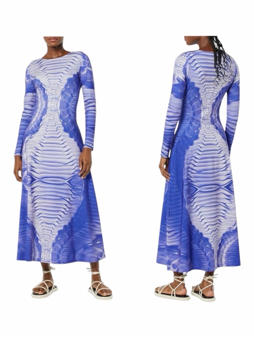 NWT! Making the Cut Long Sleeve Bluish-Purple Abstract Print Maxi Dress. Large.